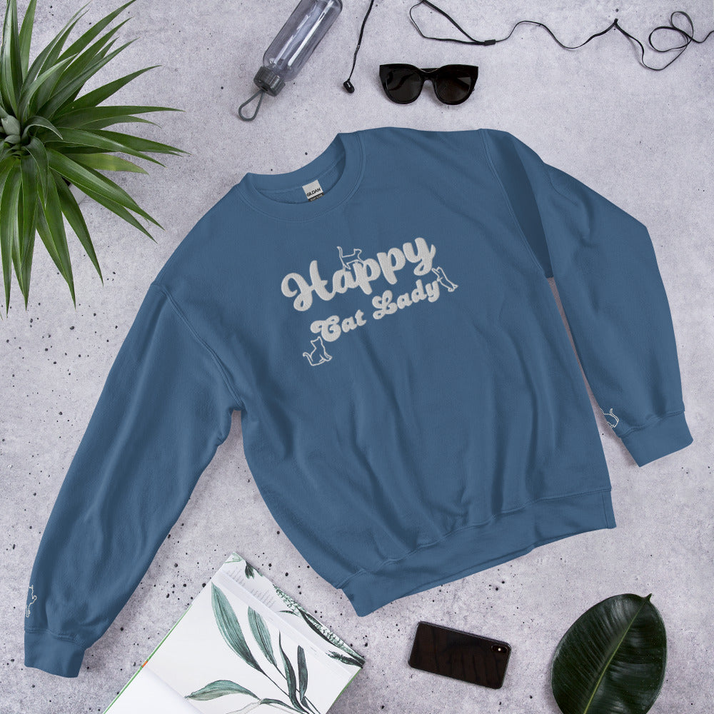 Happy Cat Lady Embroidered Sweatshirt - White Decals