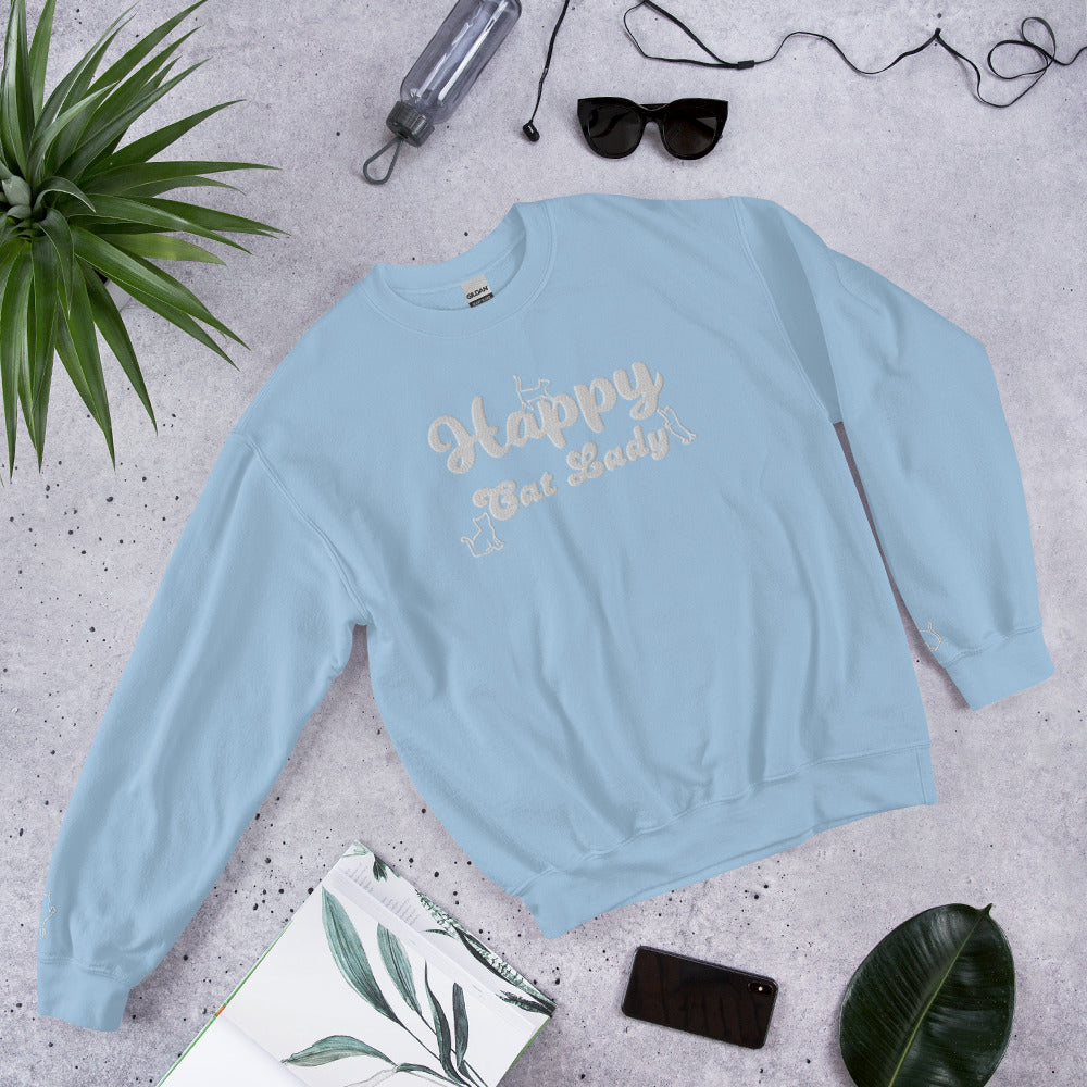Happy Cat Lady Embroidered Sweatshirt - White Decals
